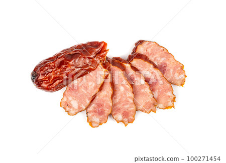 Dry Smoked Sausages Isolated, Salami Sticks, Kielbasa, Cabanossi, Kabanos, Dry Embutido, Chorizo, Bratwurst Dry Smoked Sausages Isolated, Salami Sticks, Kielbasa, Cabanossi, Kabanos, Dry Embutido, Chorizo, Bratwurst 100271454