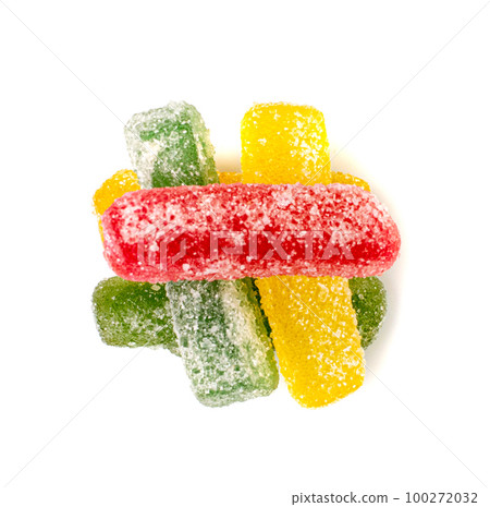Rainbow Gummy Candy Pile Isolated, Sour Jelly Candies Strips in Sugar Sprinkle, Colorful Marmalade Rainbow Gummy Candy Pile Isolated, Sour Jelly Candies Strips in Sugar Sprinkle, Colorful Marmalade 100272032