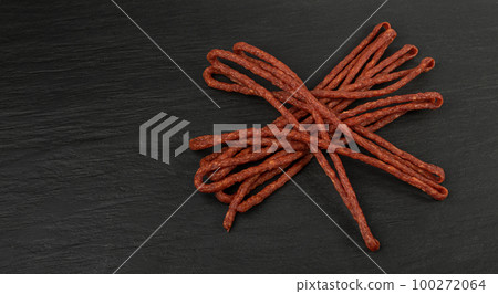 Dried Smoked Sausage, Thin Salami Sticks, Dry Embutido, Thin Bratwurst Sausage Dried Smoked Sausage, Thin Salami Sticks, Dry Embutido, Thin Bratwurst Sausage 100272064