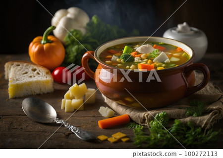 Healthy vegetable soup on the table 100272113