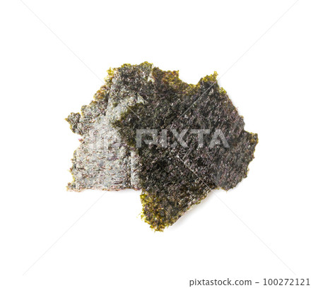 Nori Pieces Isolated, Dried Aonori Seaweed Flakes, Dry Sea Weed Torn Sheet, Seaweed Crumbles, Nori Pieces on White Nori Pieces Isolated, Dried Aonori Seaweed Flakes, Dry Sea Weed Torn Sheet, Seaweed Crumbles, Nori Pieces on White 100272121