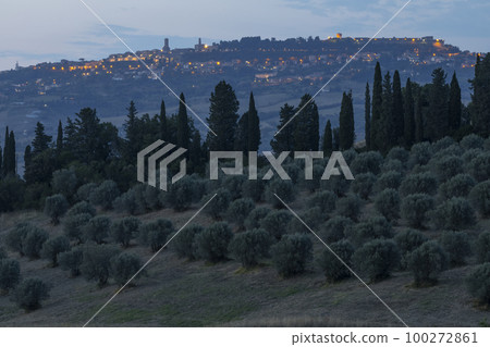 Volterra at night time in Tuscany, Italy 100272861