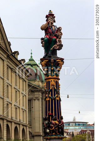 Child Eater Fountain (Kindlifresserbrunnen) is a painted stone fountain in old city of Bern, Switzerland. Built in 1545-1546 100273019