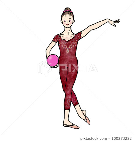 藝術體操運動員身著紅色服裝進行舞會表演 100273222