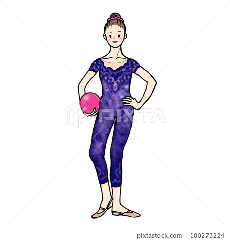 有球的藝術體操運動員在紫色服裝 100273224