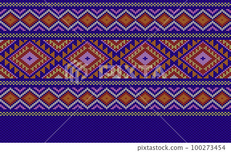 Crochet pattern, Vector cross stitch oriental background, Knitted ethnic retro geometry style Crochet pattern, Vector cross stitch oriental background, Knitted ethnic retro geometry style 100273454