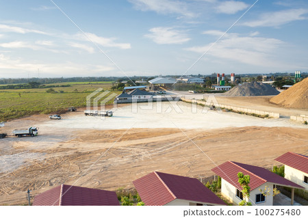 Land, field and soil backfill in aerial view. 100275480