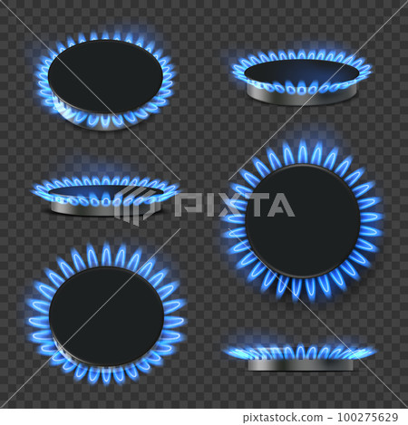 Gas oven. Realistic blue flame decent vector kitchen stove for cooking food Gas oven. Realistic blue flame decent vector kitchen stove for cooking food 100275629