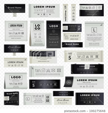 Laundry labels. Tailor instructions badges with technical information instruction for washing recent vector templates Laundry labels. Tailor instructions badges with technical information instruction for washing recent vector templates 100275648
