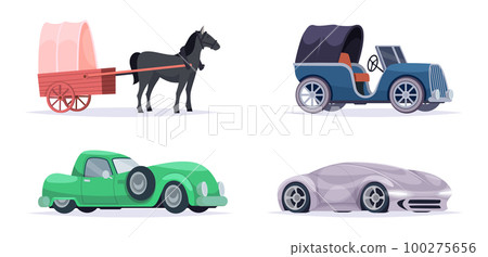 Vintage and new cars. Models transport old carriages exact vector vehicles collection Vintage and new cars. Models transport old carriages exact vector vehicles collection 100275656