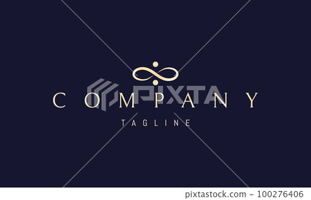 Vector golden logo on which an abstract image of an infinity sign with two dots implying a constant balance. 100276406