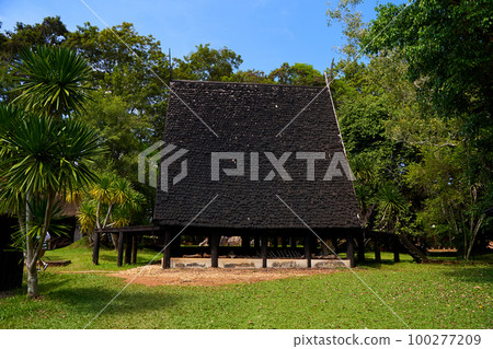 Black Temple's Pavilion with a Large Dark Roof in Thailand Black Temple's Pavilion with a Large Dark Roof in Thailand 100277209
