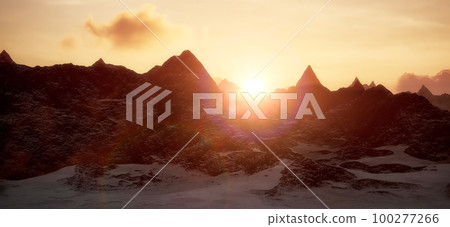 Rocky Mountain Peaks during golden sunset sky. 100277266