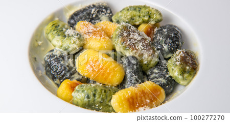 Multicoloured Gnocci potato peru italian food, Homemade 100277270