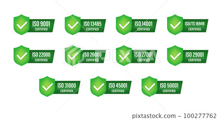 Set of ISO Certification stamp and labels. ISO Certified badge. Information security management 100277762