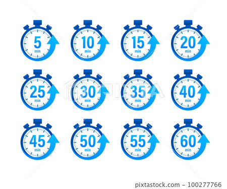 Timer, stopwatch icons set 10 20 30 40 50 60 minutes. Cooking time. Timer, stopwatch icons set 10 20 30 40 50 60 minutes. Cooking time. 100277766