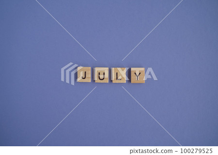 The seventh month of the year July - from isolated letters on wooden blocks in natural color, in high resolution The seventh month of the year July - from isolated letters on wooden blocks in natural color, in high resolution 100279525