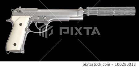 Hand gun with supressor on black Hand gun with supressor on black 100280018