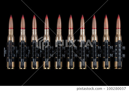 Ammunition belt with 12.7mm cartridges for heavy machine gun DSHK used by the former Soviet Union. Ammunition belt with 12.7mm cartridges for heavy machine gun DSHK used by the former Soviet Union. 100280037