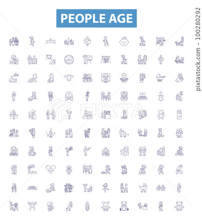 People age line icons, signs set. Aging, Maturation, Maturity, Senescence, Developing, Growing, Advancing, Evolving, Ripening outline vector illustrations. People age line icons, signs set. Aging, Maturation, Maturity, Senescence, Developing, Growing, Advancing, Evolving, Ripening outline vector illustrations. 100280292