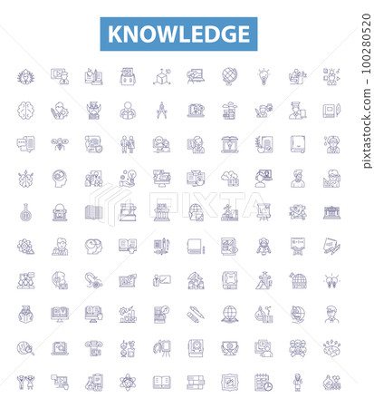Knowledge line icons, signs set. Understand, Learn, Wisdom, Realize, Insight, Cognition, Master, Acquire, Remember outline vector illustrations. Knowledge line icons, signs set. Understand, Learn, Wisdom, Realize, Insight, Cognition, Master, Acquire, Remember outline vector illustrations. 100280520