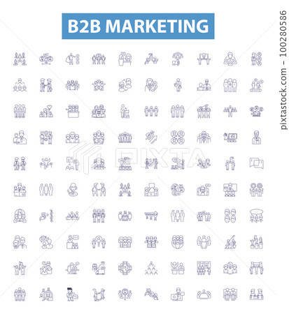 B2b marketing line icons, signs set. BB, Marketing, Sales, Strategies, Tactics, Content, Management, Analytics, Lead outline vector illustrations. B2b marketing line icons, signs set. BB, Marketing, Sales, Strategies, Tactics, Content, Management, Analytics, Lead outline vector illustrations. 100280586