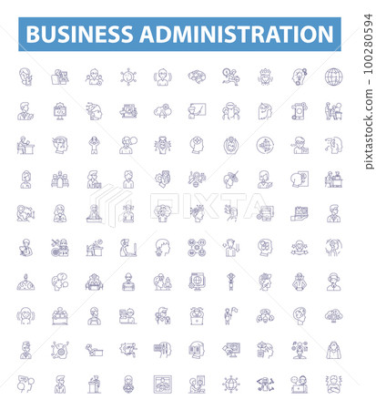 Business administration line icons, signs set. Business, Administration, Management, Strategy, Planning, Organization, Leadership, Analysis, Process outline vector illustrations. 100280594