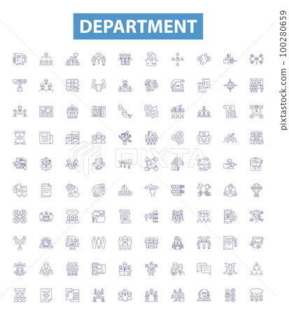 Department line icons, signs set. Division, Bureau, Office, Section, Unit, Directorate, Agency, Board, Authority outline vector illustrations. 100280659