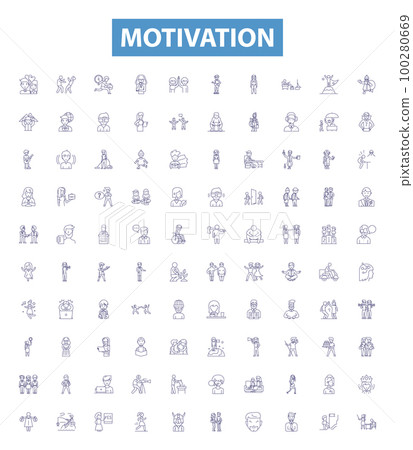 Motivation line icons, signs set. Inspire, Energize, Urge, Incite, Drive, Encourage, Stimulate, Spur, Propel outline vector illustrations. 100280669