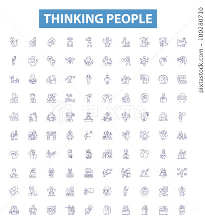 Thinking people line icons, signs set. Thinkers, Intellects, Contemplative, Contemplators, Intellectuals, Cerebral, Analytical, Rational, Logical outline vector illustrations. Thinking people line icons, signs set. Thinkers, Intellects, Contemplative, Contemplators, Intellectuals, Cerebral, Analytical, Rational, Logical outline vector illustrations. 100280710