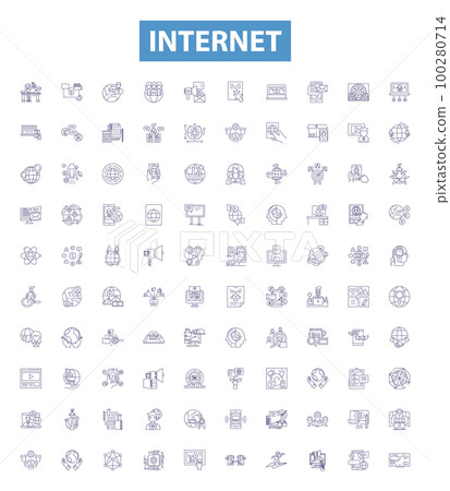 Internet line icons, signs set. Network, digital, web, cyberspace, broadband, online, information, communications, technology outline vector illustrations. Internet line icons, signs set. Network, digital, web, cyberspace, broadband, online, information, communications, technology outline vector illustrations. 100280714