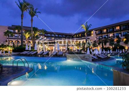 08-09-2015 Paphos, Cyprus. Paradise Garden and pool  in 5-star hotel of Greek islands or Cyprus island 100281233