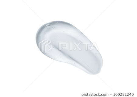 Serum gel swatch isolated on white background. Cosmetic transparent gel serum texture. Serum gel swatch isolated on white background. Cosmetic transparent gel serum texture. 100281240