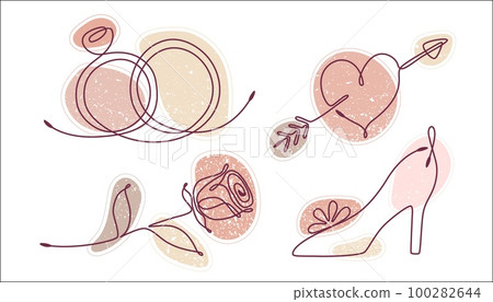 Set of one line drawing of romantic elements Set of one line drawing of romantic elements 100282644