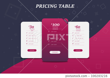 Pricing tables, Comparison table, website site pricing table for digital product, business plan, checklist design template, Vector compare, hosting plan, Product comparison, tariff, Vactor pricing 100283216