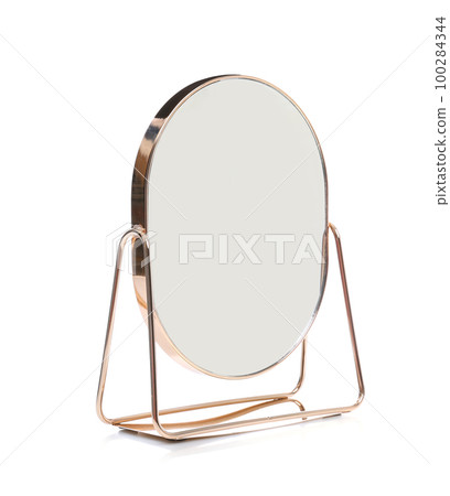 Desk mirror with stand isolated on white 100284344