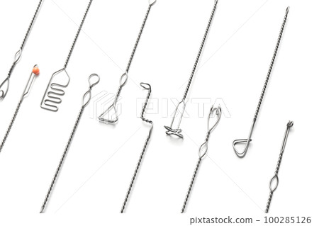 Set of logopedic probes on white background. Speech therapist's tools 100285126