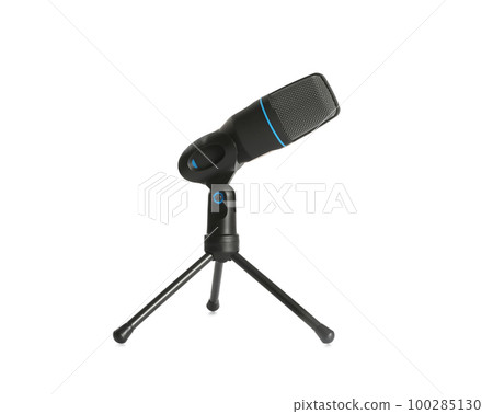Modern microphone isolated on white. Journalist's equipment 100285130