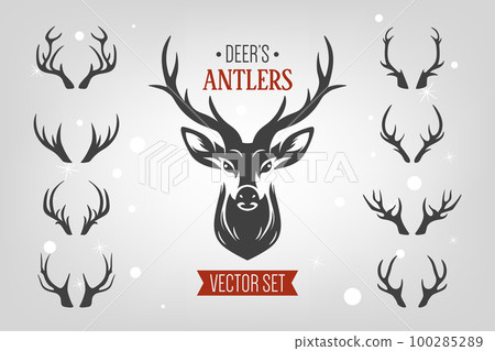 Vector Reindeer Horns, Antlers. Deer Horn Silhouettes. Hand Drawn Deers Horn, Antler Set. Animal Antler Collection. Design Elements of Deer. Wildlife Hunters, Hipster, Christmas and New Year concept Vector Reindeer Horns, Antlers. Deer Horn Silhouettes. Hand Drawn Deers Horn, Antler Set. Animal Antler Collection. Design Elements of Deer. Wildlife Hunters, Hipster, Christmas and New Year concept 100285289