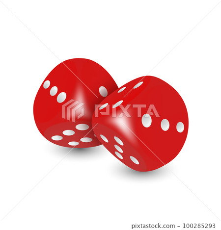 Vector 3d Realistic Red Game Dice with White Dots Set Closeup Isolated on White Background. Game Cubes Couple for Gambling in Different Positions, Casino Dices, Round Edges 100285293