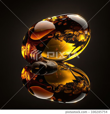 Amber Crystal, Golden Amber Pebble on Black Generative AI Illustration Amber Crystal, Golden Amber Pebble on Black Generative AI Illustration 100285754