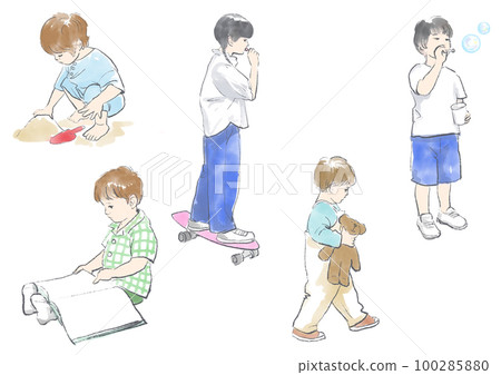 5 children playing color watercolor 100285880