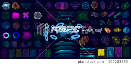 Futuristic geometric shapes, neo memphis and abstract grid elements Futuristic geometric shapes, neo memphis and abstract grid elements 100285883