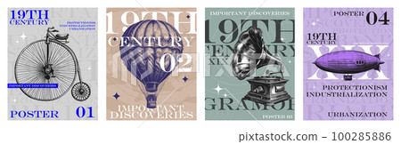 Vintage set of posters of important discoveries of the 19th century 100285886