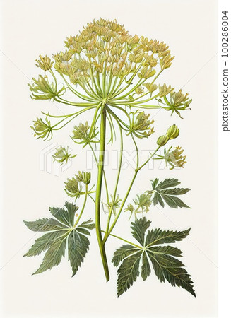 Angelica Botanical Illustration, Archangelica Medicinal Plant, Abstract Generative AI Illustration Angelica Botanical Illustration, Archangelica Medicinal Plant, Abstract Generative AI Illustration 100286004