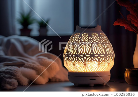 Aroma Lamp, Aromatherapy Lantern with Burning Candle, Essential Oil, Abstract Generative AI Illustration 100286036