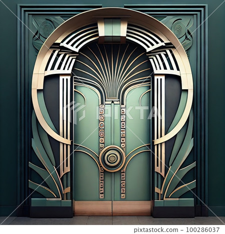Vintage Door, Art Deco Enter, Luxury Elevator Door, Art Nouveau Architecture Abstract Generative AI Illustration Vintage Door, Art Deco Enter, Luxury Elevator Door, Art Nouveau Architecture Abstract Generative AI Illustration 100286037