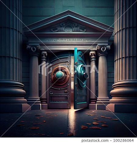 Old Bank Door, Art Deco Enter, Luxury Treasury Door, Ornate Bank Gate, Abstract Generative AI Illustration Old Bank Door, Art Deco Enter, Luxury Treasury Door, Ornate Bank Gate, Abstract Generative AI Illustration 100286064