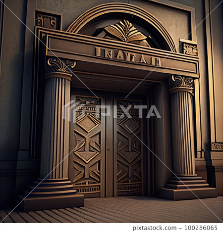 Old Bank Door, Art Deco Enter, Luxury Treasury Door, Ornate Bank Gate, Abstract Generative AI Illustration 100286065