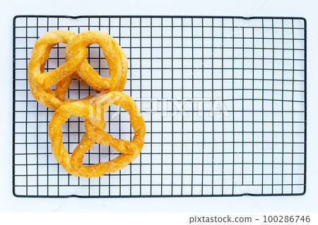 Soft pretzels on cooling rack Soft pretzels on cooling rack 100286746